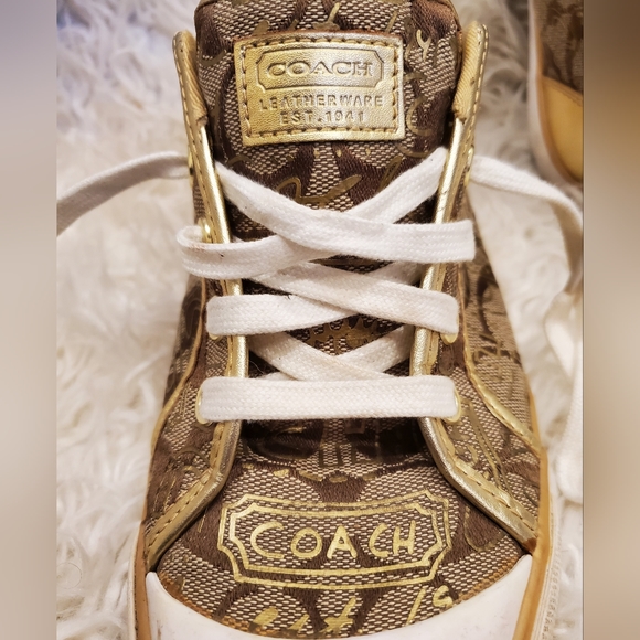 COACH| Womens Barrett gold and brown sneakers| size 8 - Picture 7 of 10
